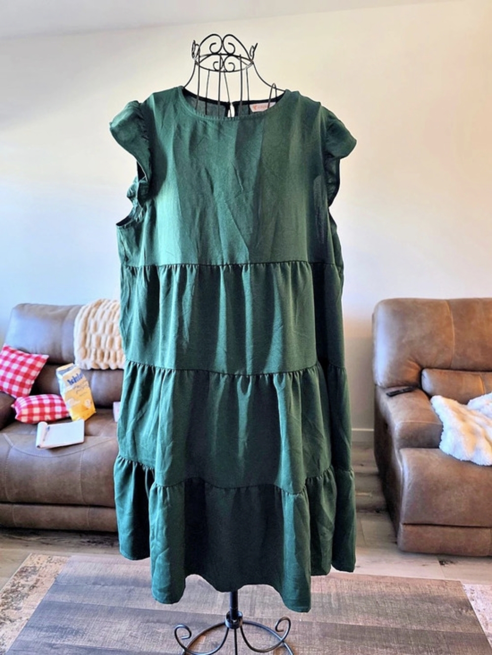 KIRUNDO Women's Short Sleeve Ruffle Tiered Midi Dress Maxi Dress Green